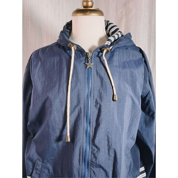 Vintage Dark Navy Striped Windbreaker Jacket - Size M - Picture 2 of 6